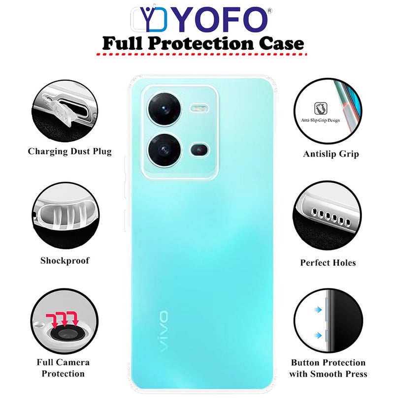YOFO Silicon Back Cover Case for Vivo V25 / V25E (5G) (Transparent) Camera Protection with Dust Plug - Image 2