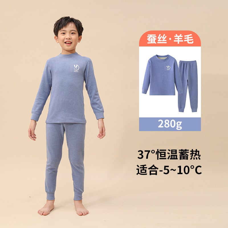 Children'S Wool Thermal Underwear Suit Baby Silk Autumn Clothes Long Pants Middle And Big Children Winter Double-Sided Brushed Pajamas - Image 4
