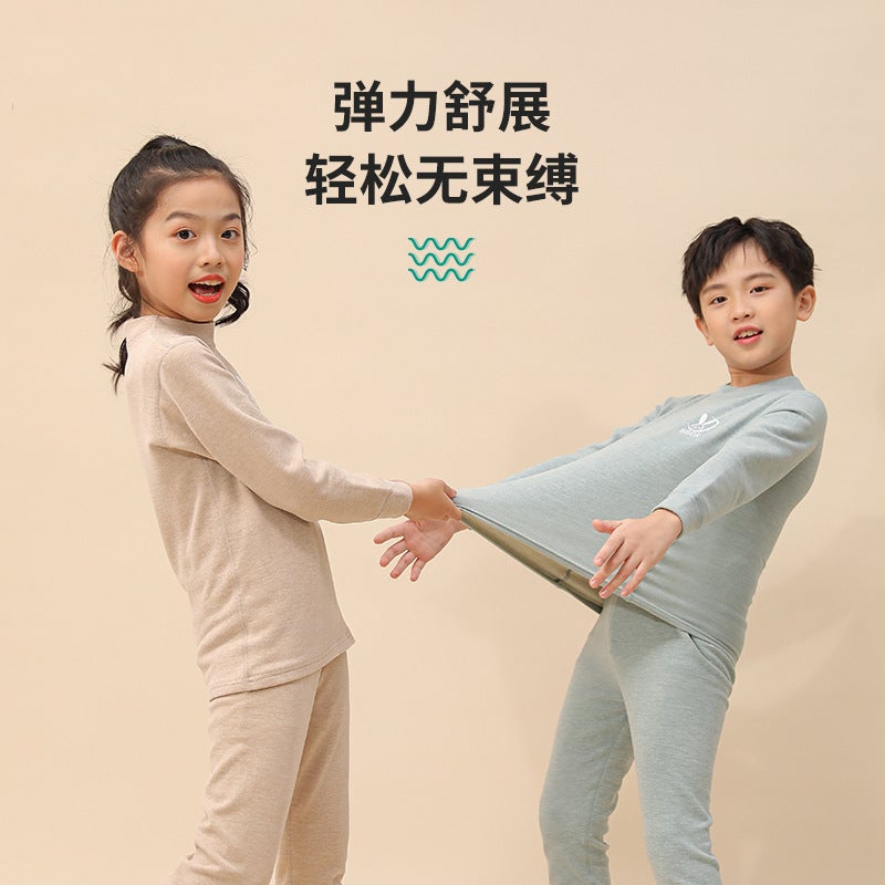 Children'S Wool Thermal Underwear Suit Baby Silk Autumn Clothes Long Pants Middle And Big Children Winter Double-Sided Brushed Pajamas - Image 3