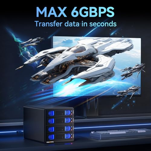 CENMATE 4 Bay Hard Drive Enclosure with Cooling Fan for 2.5/3.5" SATA HDD/SSD with USB A/C 3.0＋eSATA Cable, 3.5 Hard Drive Reader Supports 80TB Capacity(NO RAID/NAS) - Image 3