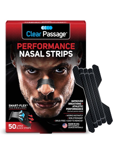 Performance Nasal Strips for Athletes, Sports Dilators, Improves Breathing & Athletic Performance, Instant Nasal Congestion Relief, Reduce Snoring, Black, Large/XL, 50 Count
