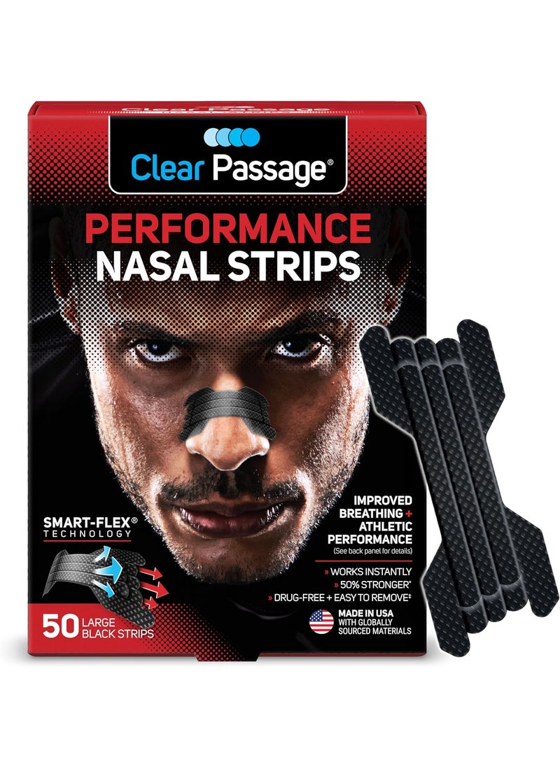 Performance Nasal Strips for Athletes, Sports Dilators, Improves Breathing & Athletic Performance, Instant Nasal Congestion Relief, Reduce Snoring, Black, Large/XL, 50 Count