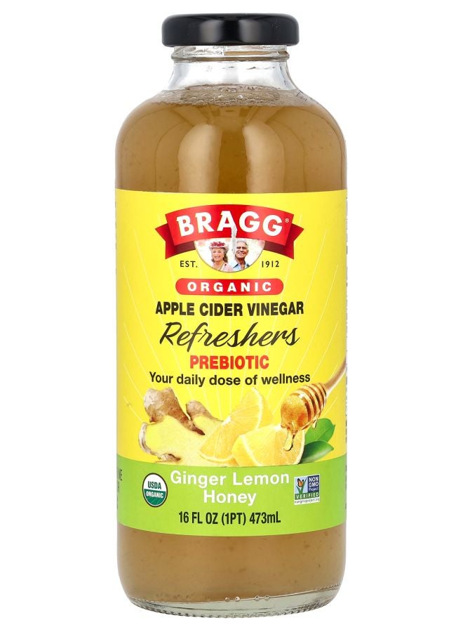 مشروبات خل التفاح العضوي المنعشة - زنجبيل ليمون عسل 16 أونصة سائلة (473 مل)