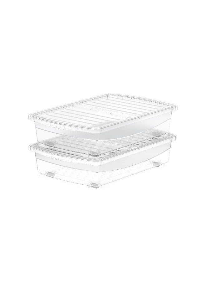 Cosmoplast 25L Clear Plastic Storage Set of 2 Box with Wheels & Lockable Lid  - Image 1