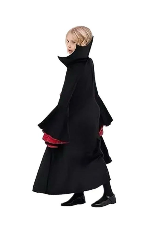CityRiya-Long Kids Vampire & Witch Costume for Girls, Halloween Gothic Fancy Dress with Hood, Children's Dress Up Outfit for Vampire Witch Cosplay (Ages 4-10, L) - Image 5