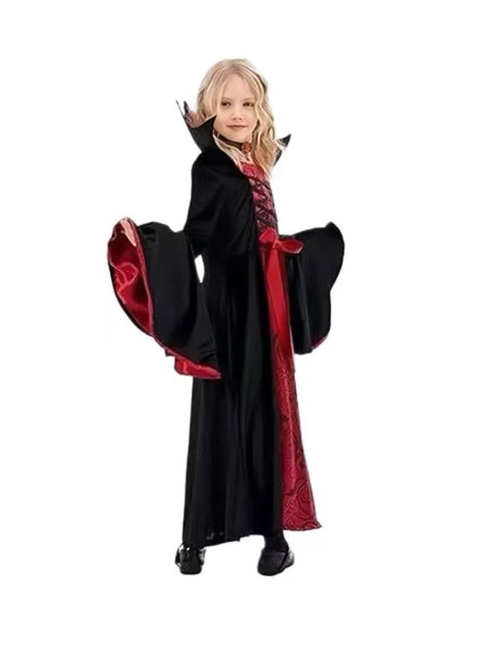 CityRiya-Long Kids Vampire & Witch Costume for Girls, Halloween Gothic Fancy Dress with Hood, Children's Dress Up Outfit for Vampire Witch Cosplay (Ages 4-10, L) - Image 4