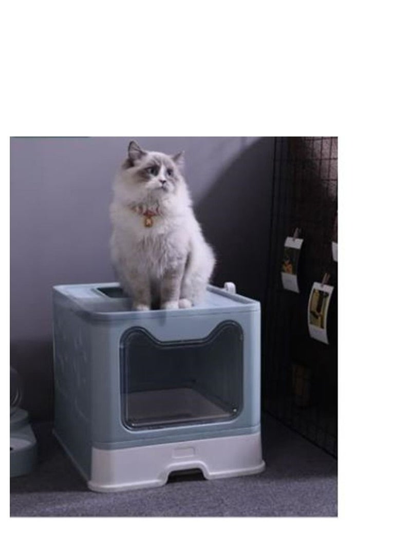 Two-Way Foldable Drawer Type Cat Litter Box Blue 51x41x38cm - Image 2