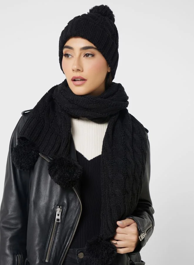 ELLA Pom Pom Winter Beanie & Scarf Set