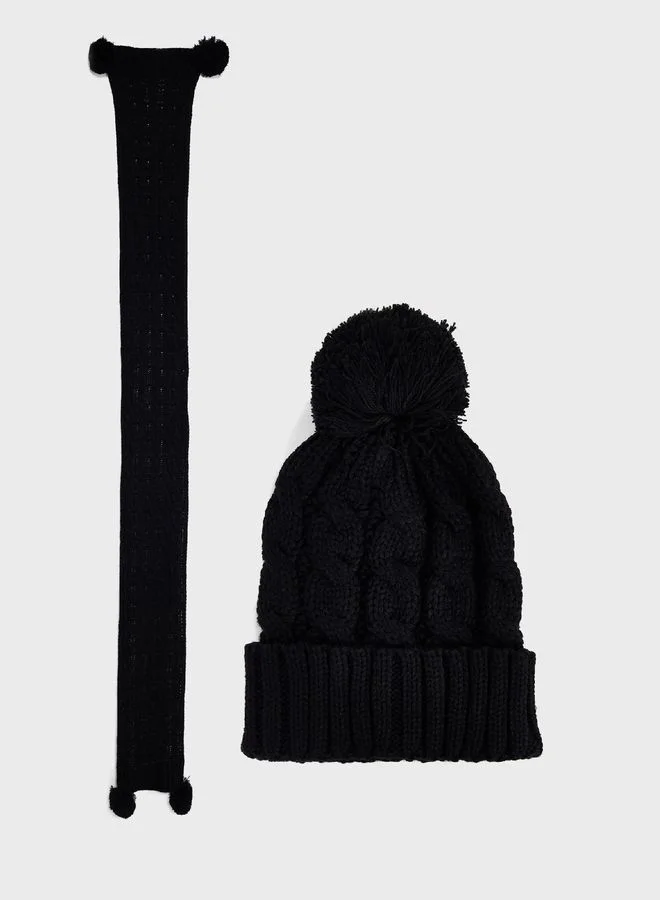 ELLA Pom Pom Winter Beanie & Scarf Set
