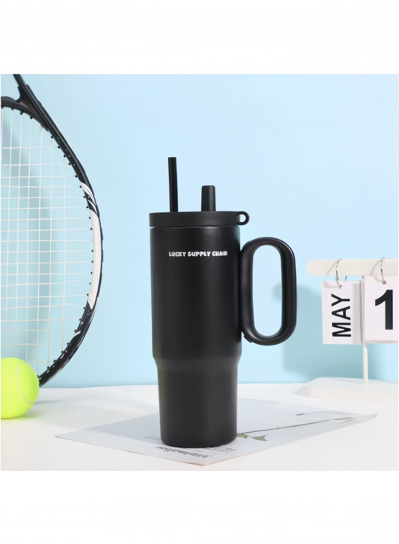 Simple and stylish 750ml large capacity straw cup with lid and independent tea compartment, stainless steel insulated thermos. Use as car water cup, fitness water cup, and daily carry-on water cup. - Image 2