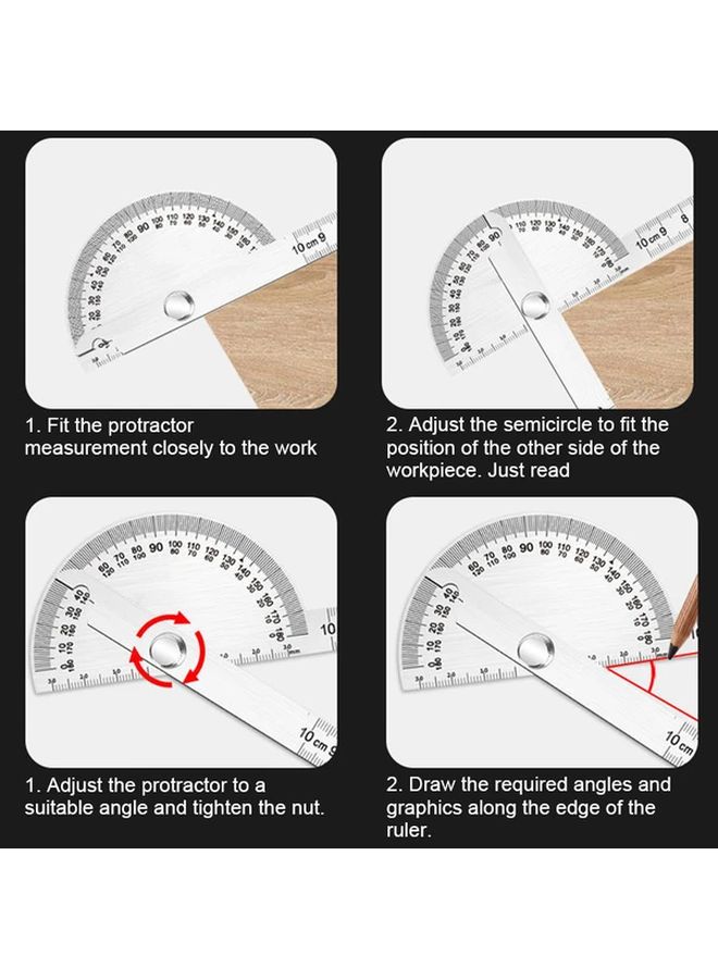 Stainless Steel 3.94 Inch 180 Degree Angle Protractor With 360 Degree Scale - Image 5
