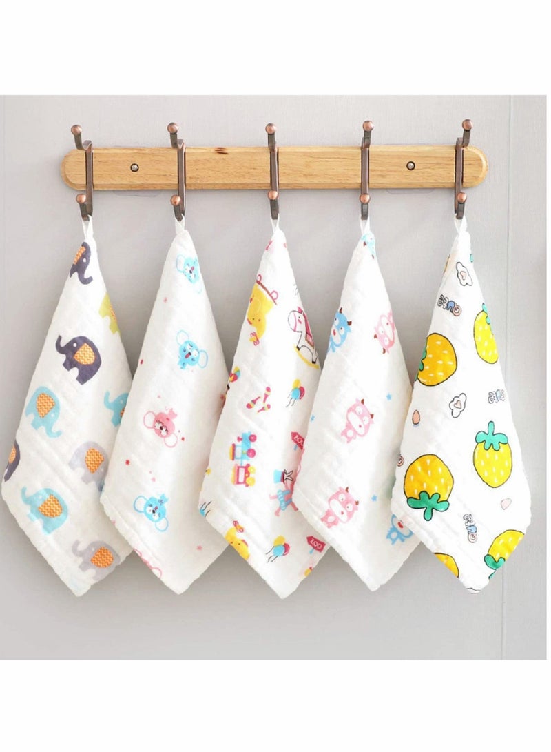 مناديل وجه الأطفال، 6 طبقات من القماش القطني الطبيعي، 100% قطن، ناعمة، قابلة للتنفس، ماصة، قابلة لإعادة الاستخدام، للبشرة الحساسة، منشفة مربعة، مناديل أطفال (5 عبوات) - Image 1