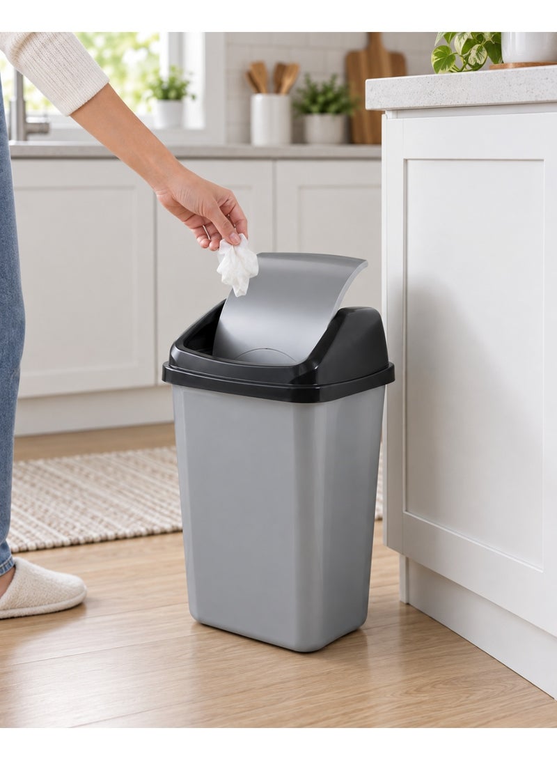 favilla Set of 2 Plastic Trash Cans with Swing Lids, 20L Each, Suitable for Kitchen, Bathroom and Office, Grey - Image 5