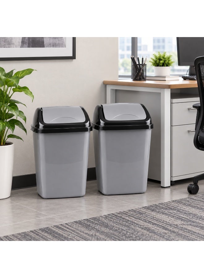 favilla Set of 2 Plastic Trash Cans with Swing Lids, 20L Each, Suitable for Kitchen, Bathroom and Office, Grey - Image 4
