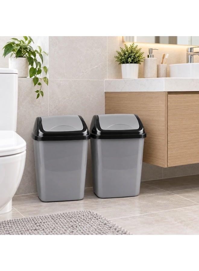 favilla Set of 2 Plastic Trash Cans with Swing Lids, 20L Each, Suitable for Kitchen, Bathroom and Office, Grey - Image 3