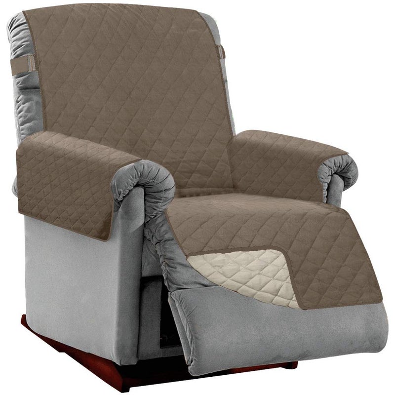 Sofa Shield Original Patent Pending Reversible Large Recliner Protector, Seat Width to 28 Inch, Furniture Slipcover, 2 Inch Strap, Reclining Chair Slip Cover Throw for Pets, Recliner, Latte Linen - Image 1