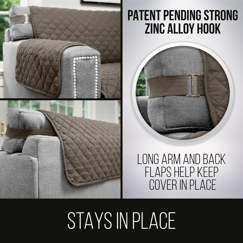 Sofa Shield Original Patent Pending Reversible Large Recliner Protector, Seat Width to 28 Inch, Furniture Slipcover, 2 Inch Strap, Reclining Chair Slip Cover Throw for Pets, Recliner, Latte Linen - Image 3