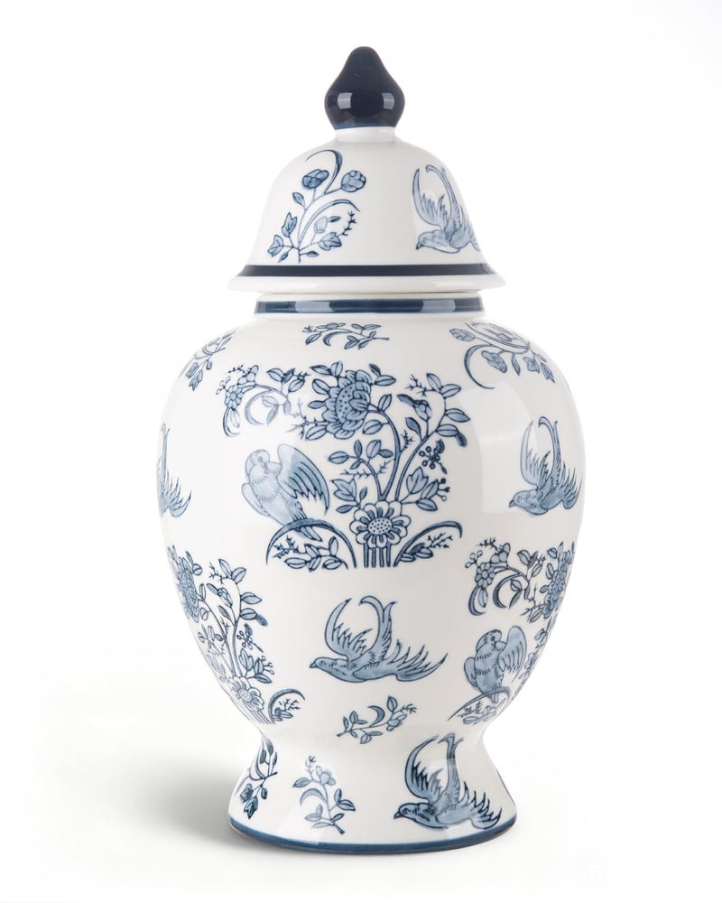 Magclay Large Decorative Jars with Lid, Blue and White Ceramic Ginger Jar for Home Decor, Chinoiserie Vase Decor, Birds - Image 1