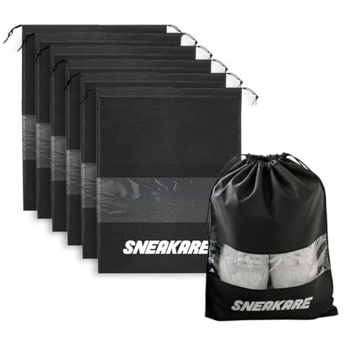 Sneakare Premium Shoe Bag with Transparent Window | Travel & Storage Shoe Pouch | 32x44 cm | Black | 90 GSM | Pack of 6 - Image 1