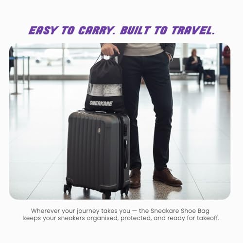 Sneakare Premium Shoe Bag with Transparent Window | Travel & Storage Shoe Pouch | 32x44 cm | Black | 90 GSM | Pack of 6 - Image 3