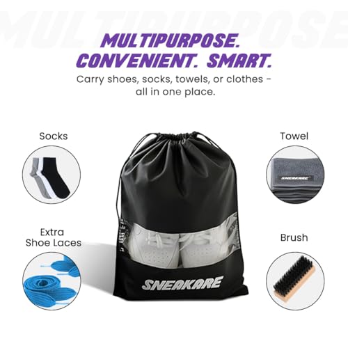 Sneakare Premium Shoe Bag with Transparent Window | Travel & Storage Shoe Pouch | 32x44 cm | Black | 90 GSM | Pack of 6 - Image 5
