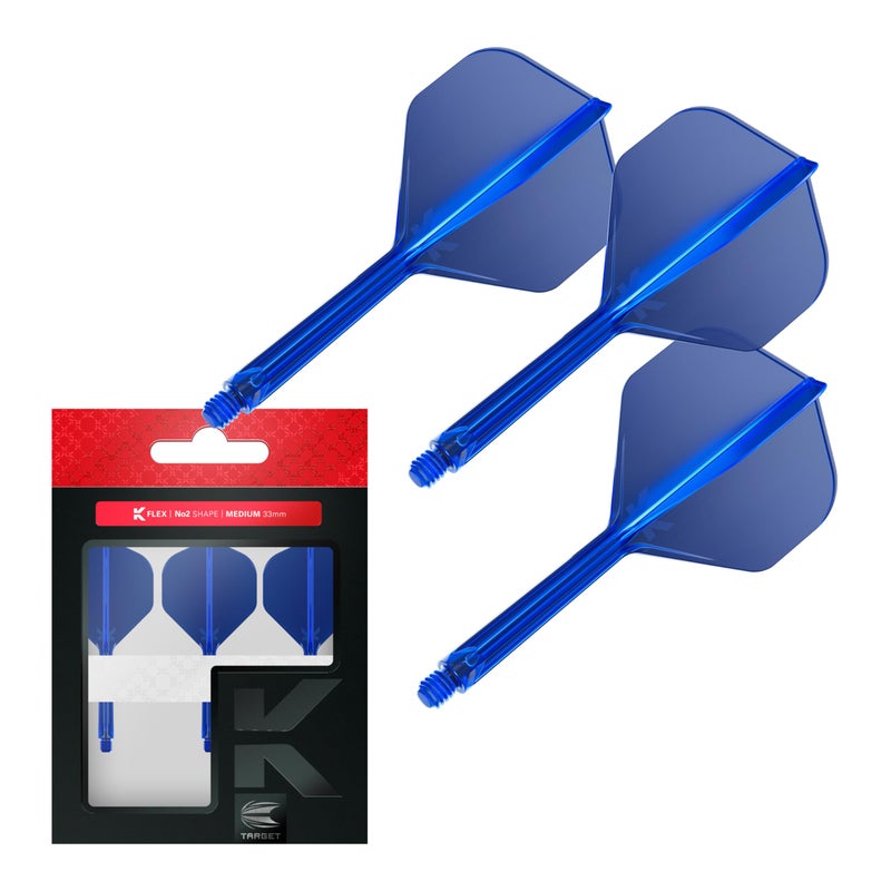TARGET Darts K Flex Integrated Dart Flights and Shafts, No.2 Blue (Medium) | Pack of 3 K-Flex – No2, Kflex All in One Moulded Dart Flight & Stem | Professional Dart Accessories - Image 1
