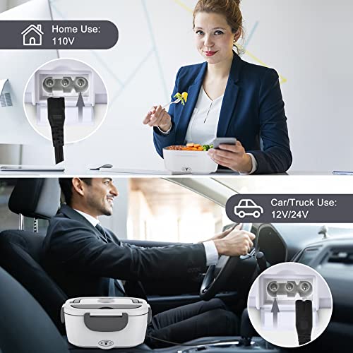 Vabaso Electric Lunch Box Food Heater, 80W Electric Heating Lunch Boxes Lunch for Car/Men/Adults/Home/Work, 1.5L Removable 304 Stainless Steel Container, 110V/12V/24V, with Fork & Spoon - Image 2