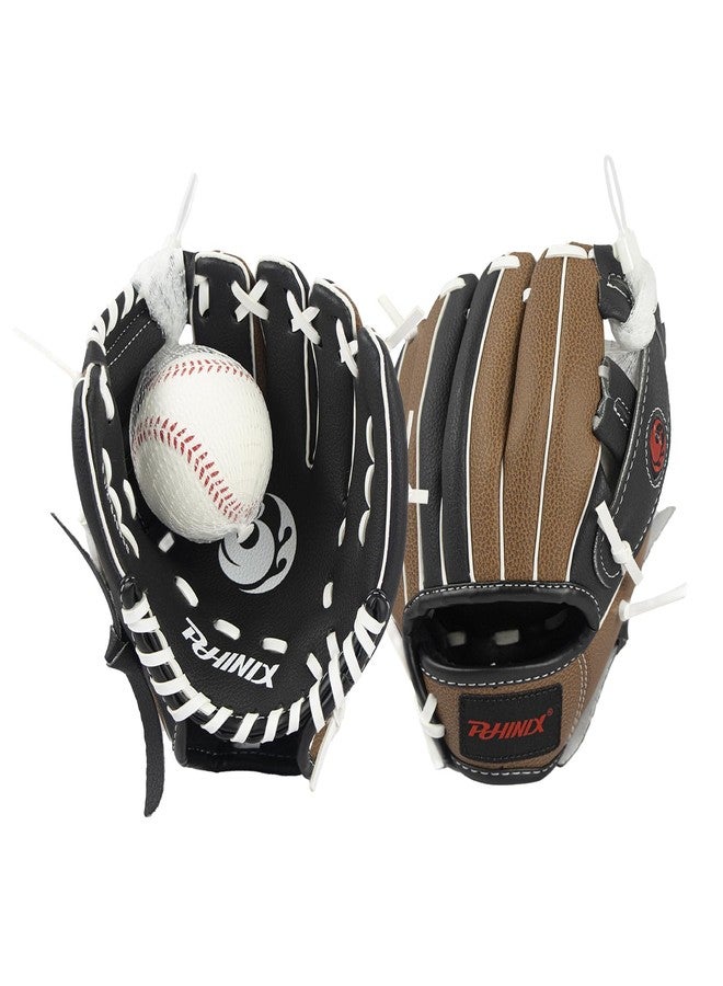 PHINIX Tee Ball Glove with Soft Baseball for Kids Play & Training 8.5"-10" (Right Hand Throw-Black&Brown, 8 1/2 ") - Image 1