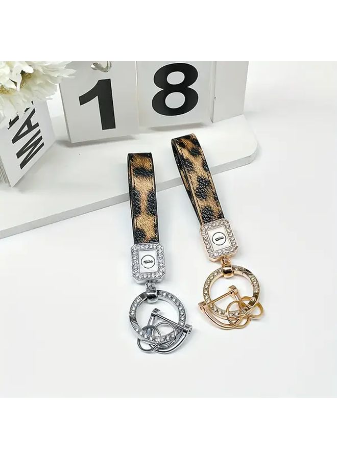 Goldlen Rhinestone Creative Minimalist Car Keychain Pendant Fashionable Wrist Lanyard For Couples High End Trendy Gift Car Pendant Keychain Accessories Fashion Accessory Stylish Durable Decorative Keyring - Image 1