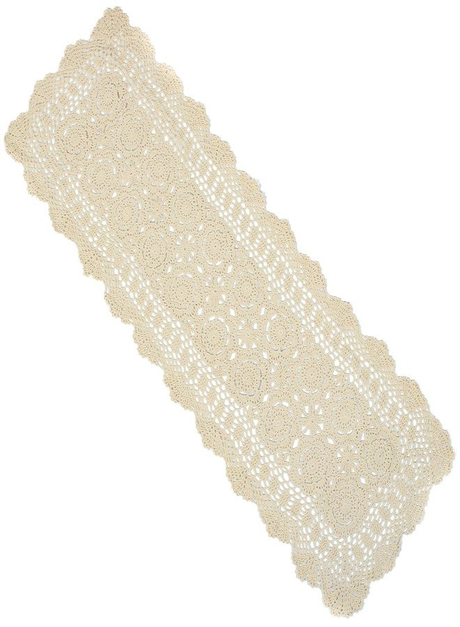 kilofly Handmade Crochet Lace Rectangular Table Runner 15 x 71 Inch, Beige - Image 1