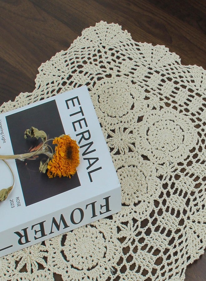 kilofly Handmade Crochet Lace Rectangular Table Runner 15 x 71 Inch, Beige - Image 5
