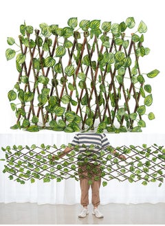 DRAMA HOME Artificial Ivy Leaves With Wooden Fence Green/Brown 40 centimeter  - Image 3