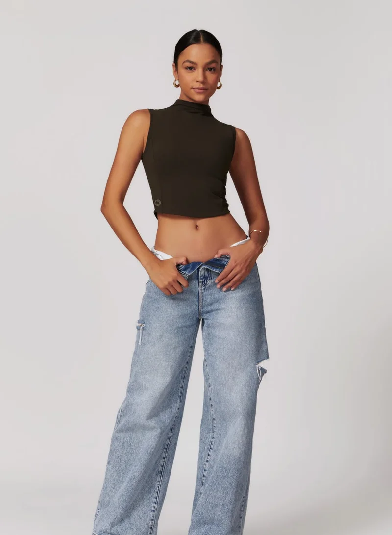 Womens High-Neck Sleeveless Crop Top