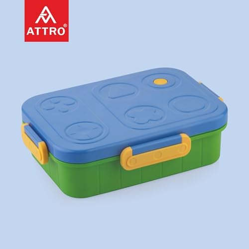 ATTRO TicTac Plastic Lunch Box – 3 Compartment Bento Tiffin, Leak-Proof & Durable, Ideal for Kids, School, Picnic– 1200ml+80ml, Blue Green - Image 3