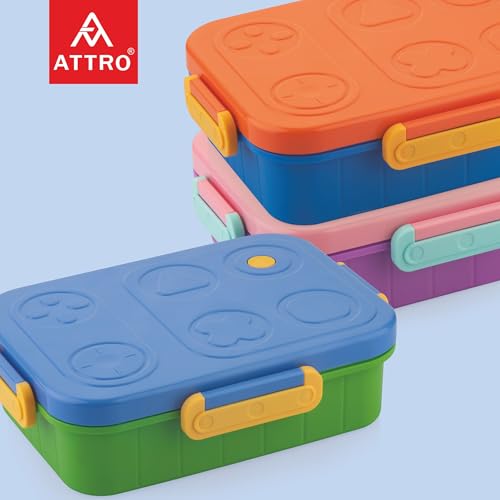 ATTRO TicTac Plastic Lunch Box – 3 Compartment Bento Tiffin, Leak-Proof & Durable, Ideal for Kids, School, Picnic– 1200ml+80ml, Blue Green - Image 4