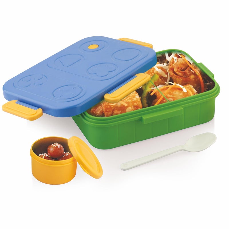 ATTRO TicTac Plastic Lunch Box – 3 Compartment Bento Tiffin, Leak-Proof & Durable, Ideal for Kids, School, Picnic– 1200ml+80ml, Blue Green - Image 5
