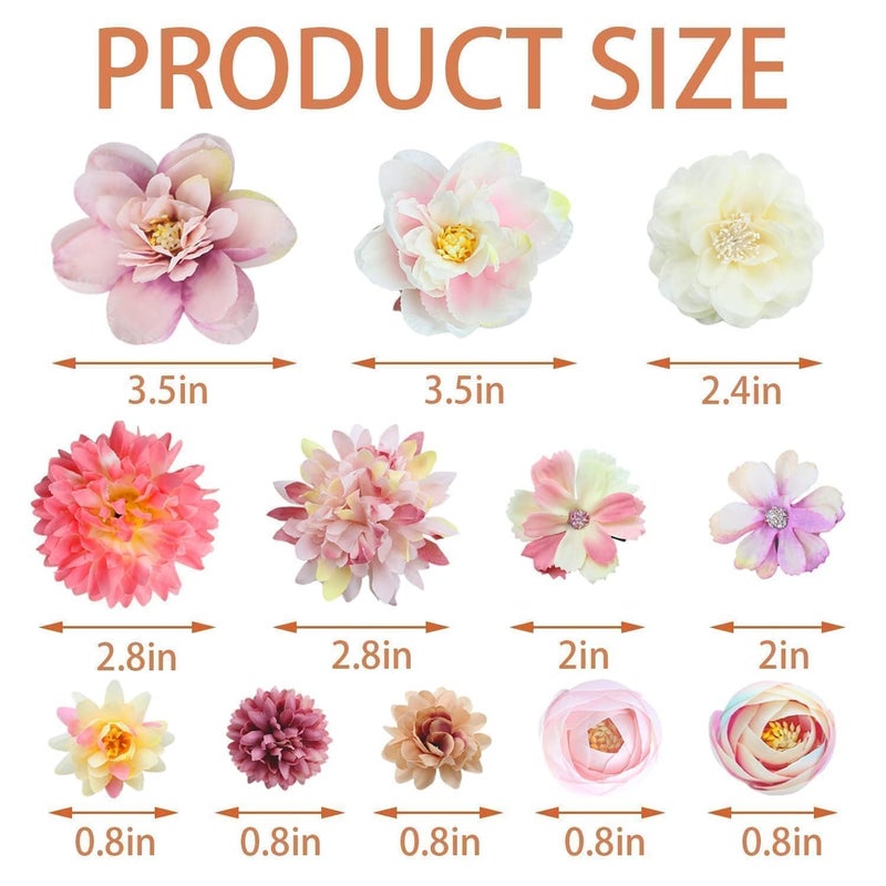 LAPOHI 21 PCS Silk Flower Hair Clip Women Aesthetic Boho Pink Floral Hair Barrettes Handmade Rose Bride Barre Hair Accessories Wedding - Image 2
