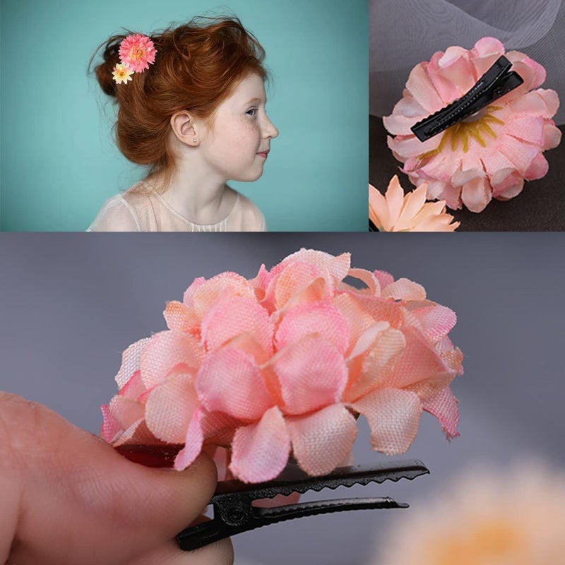 LAPOHI 21 PCS Silk Flower Hair Clip Women Aesthetic Boho Pink Floral Hair Barrettes Handmade Rose Bride Barre Hair Accessories Wedding - Image 5