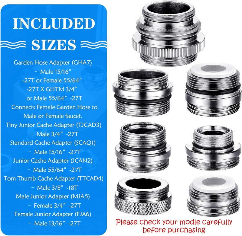 Hotop 7 Pieces Faucet Adapter Kit, Kitchen Sink Brass Aerator Male/Female Faucet Adapter to Connect Garden Hose, Water Filter, Standard Hose via Diverter - Image 2