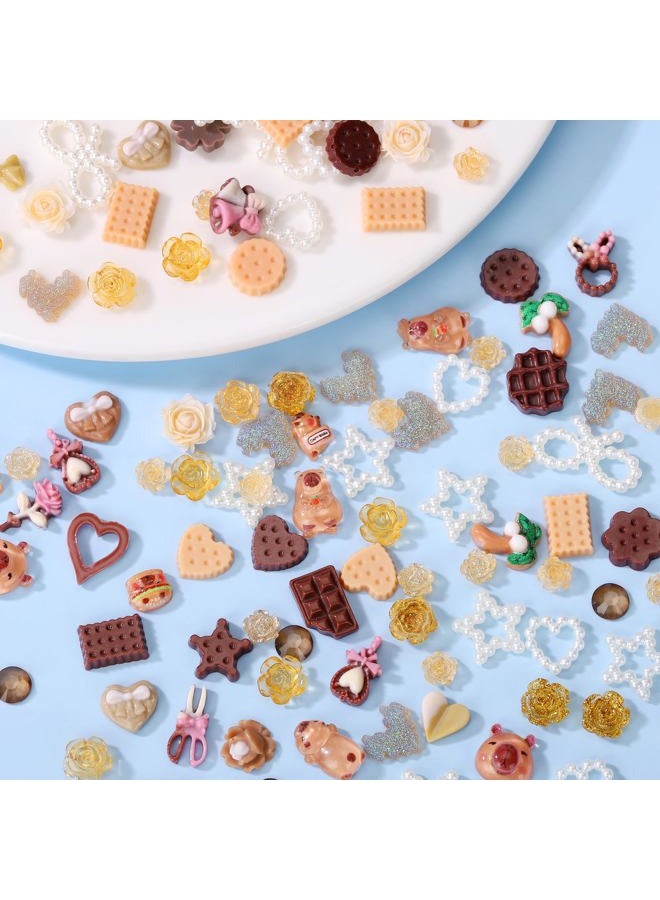 AIPULIDUO 120pcs Slime Charms Food Flower Star Cute Set, Mixed Batch Various Food Resin Flat Back Cute Set, DIY Handicrafts, Decorations, Scrapbook, Decorations, Hairpins B - Image 4