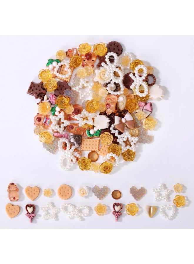 AIPULIDUO 120pcs Slime Charms Food Flower Star Cute Set, Mixed Batch Various Food Resin Flat Back Cute Set, DIY Handicrafts, Decorations, Scrapbook, Decorations, Hairpins B - Image 1