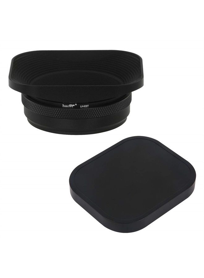 Haoge LH-E3T Square Metal Lens Hood with 49mm Adapter Ring with Cap for Fujifilm Fuji FinePix X100 X100S X100T X70 X100F X100V Camera Replaces Fujifilm LH-X100 AR-X100 LH-X70 Black - Image 2