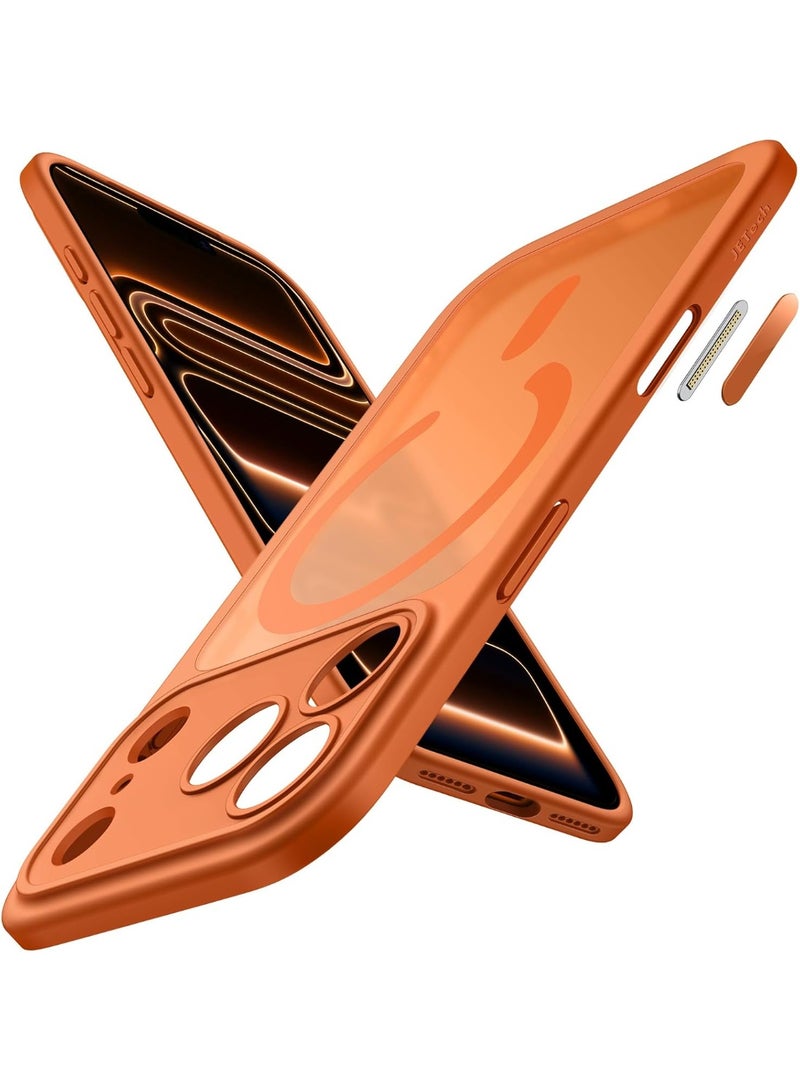 جراب مغناطيسي لهاتف iPhone 17 Pro متوافق مع MagSafe، غطاء هاتف نحيف مقاوم للصدمات مع زر تحكم مدمج في الكاميرا، ظهر شفاف غير لامع (برتقالي) - Image 1