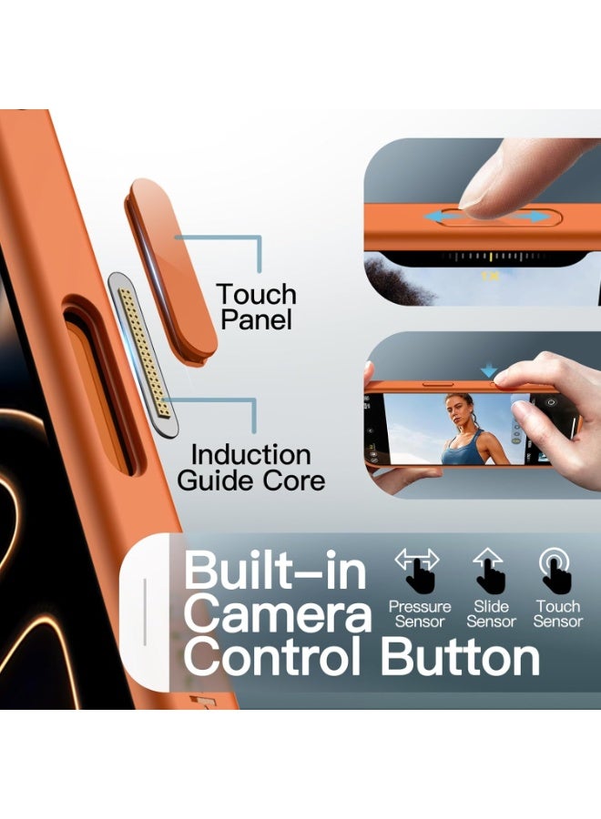 جراب مغناطيسي لهاتف iPhone 17 Pro متوافق مع MagSafe، غطاء هاتف نحيف مقاوم للصدمات مع زر تحكم مدمج في الكاميرا، ظهر شفاف غير لامع (برتقالي) - Image 2