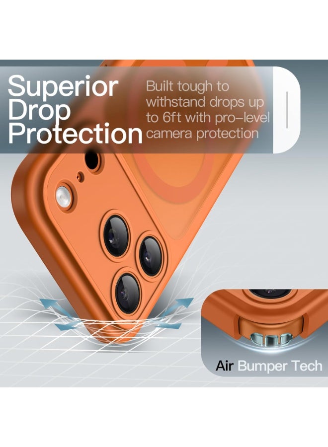 جراب مغناطيسي لهاتف iPhone 17 Pro متوافق مع MagSafe، غطاء هاتف نحيف مقاوم للصدمات مع زر تحكم مدمج في الكاميرا، ظهر شفاف غير لامع (برتقالي) - Image 4