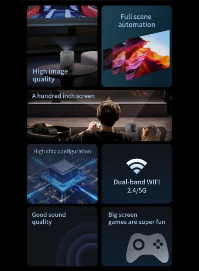 Umiio 4K Portable Gaming Projector – LED Light Source, Android Smart Projector with Bluetooth & WiFi, HDMI/USB/SD Support, Remote Control & 2 Wireless Game Controllers for Home Theater & Immersive Gaming - Image 3