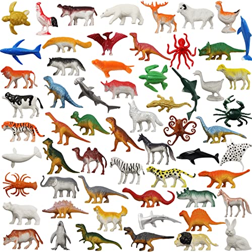 DOITEM 60 Pcs Assorted Dinosaur Ocean Sea Farm Jungle Wild Animals Dinosaurs Figure Realistic Plastic Zoo Play Set Small Toys for Kids Cupcake Topper Party Favors - Image 1