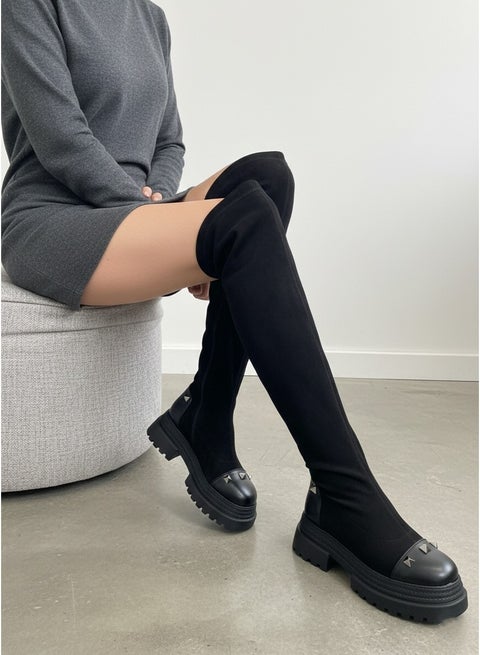 بوت طويل كعب متوسط شموله - اسود LB-52