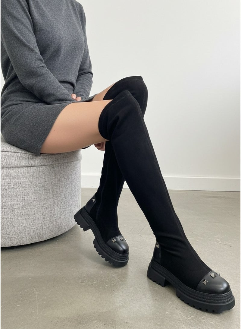 لايف ستيلاش  بوت طويل كعب متوسط شموله - اسود LB-52 - Image 1