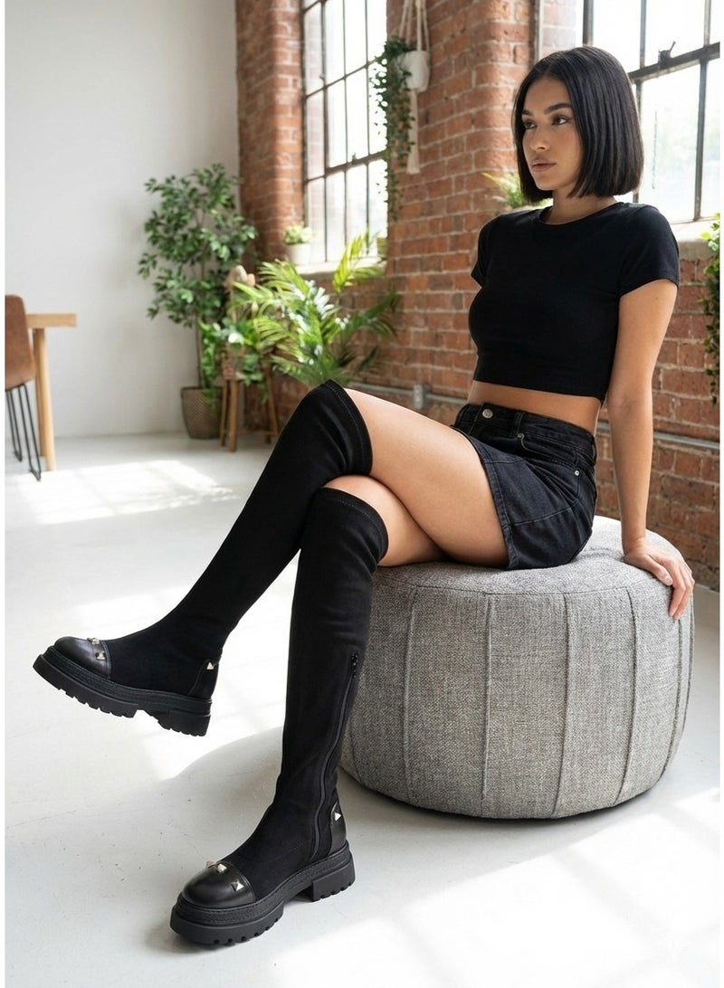 لايف ستيلاش  بوت طويل كعب متوسط شموله - اسود LB-52 - Image 2